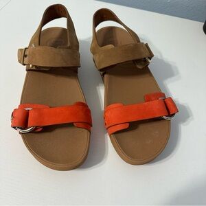 Fitflop Brown and Orange Sandals with Adjustable Straps Sz 10